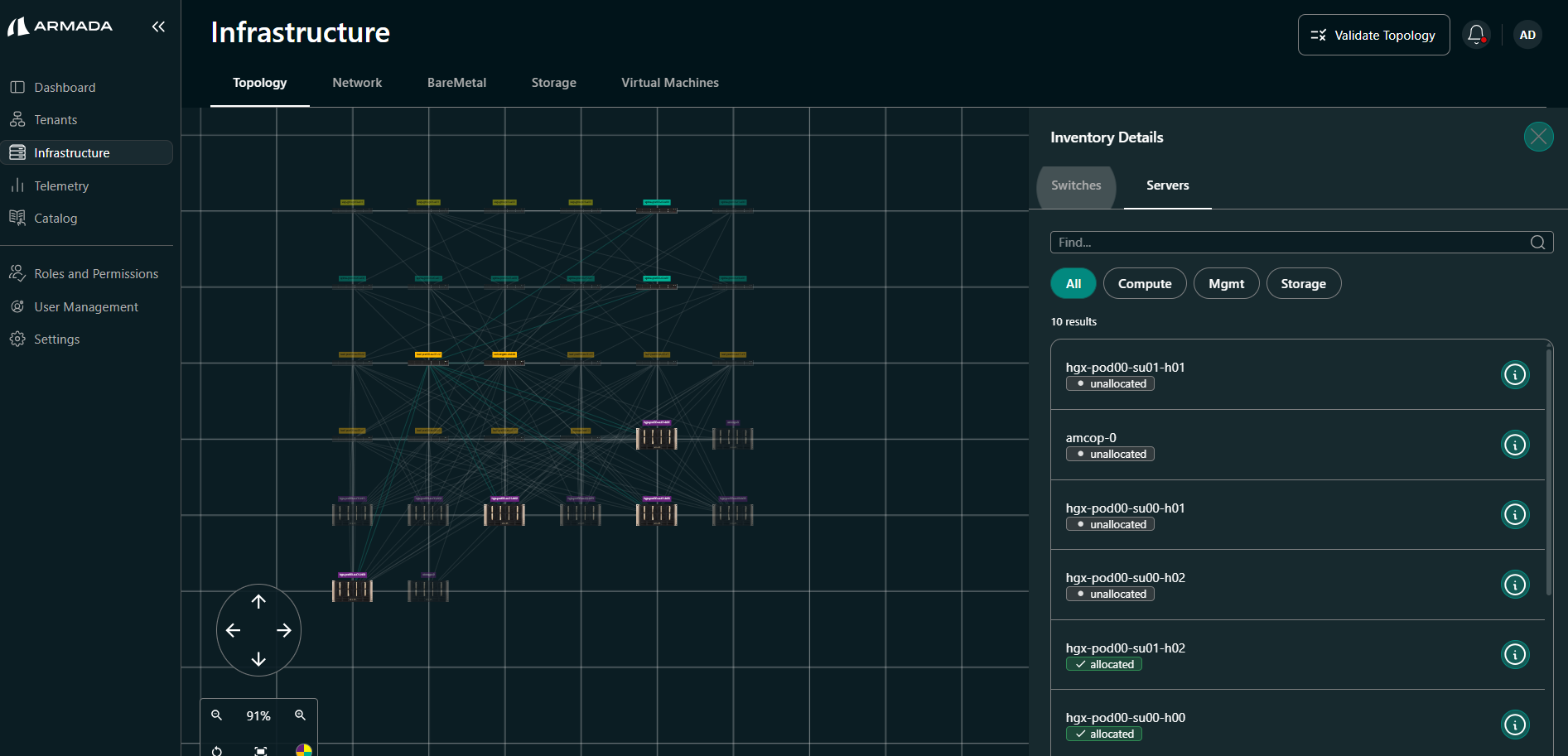 Inventory details — Servers tab