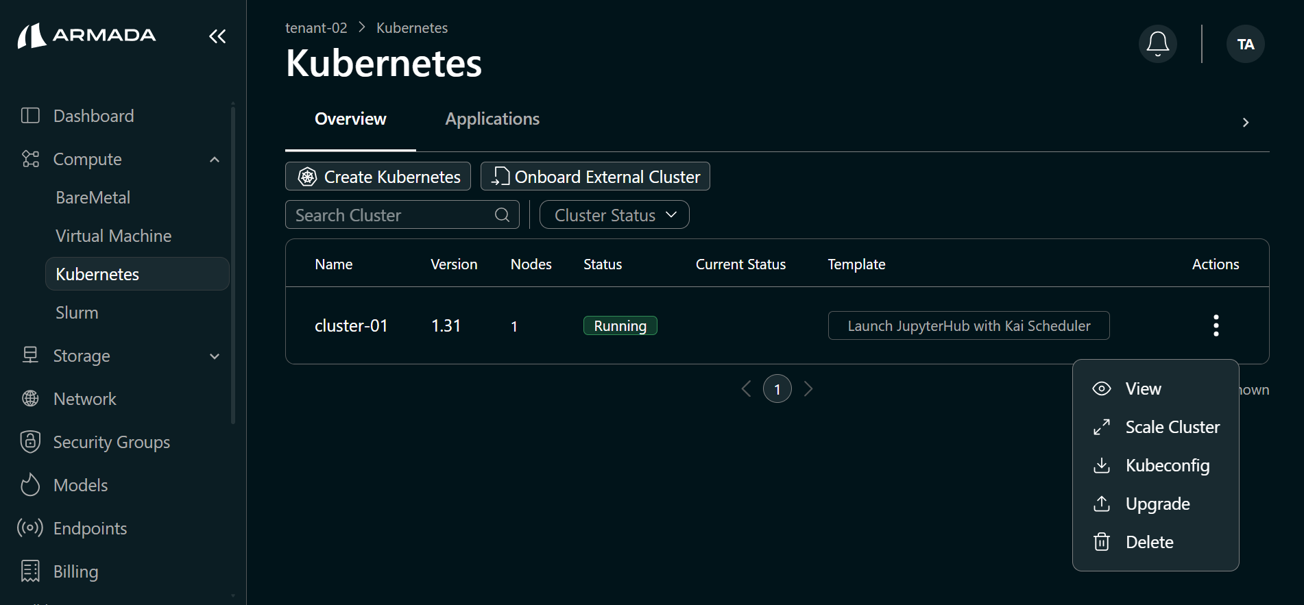 Create Cluster Button
