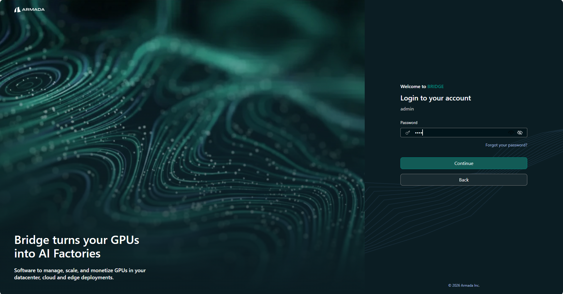 Bridge login — enter admin password