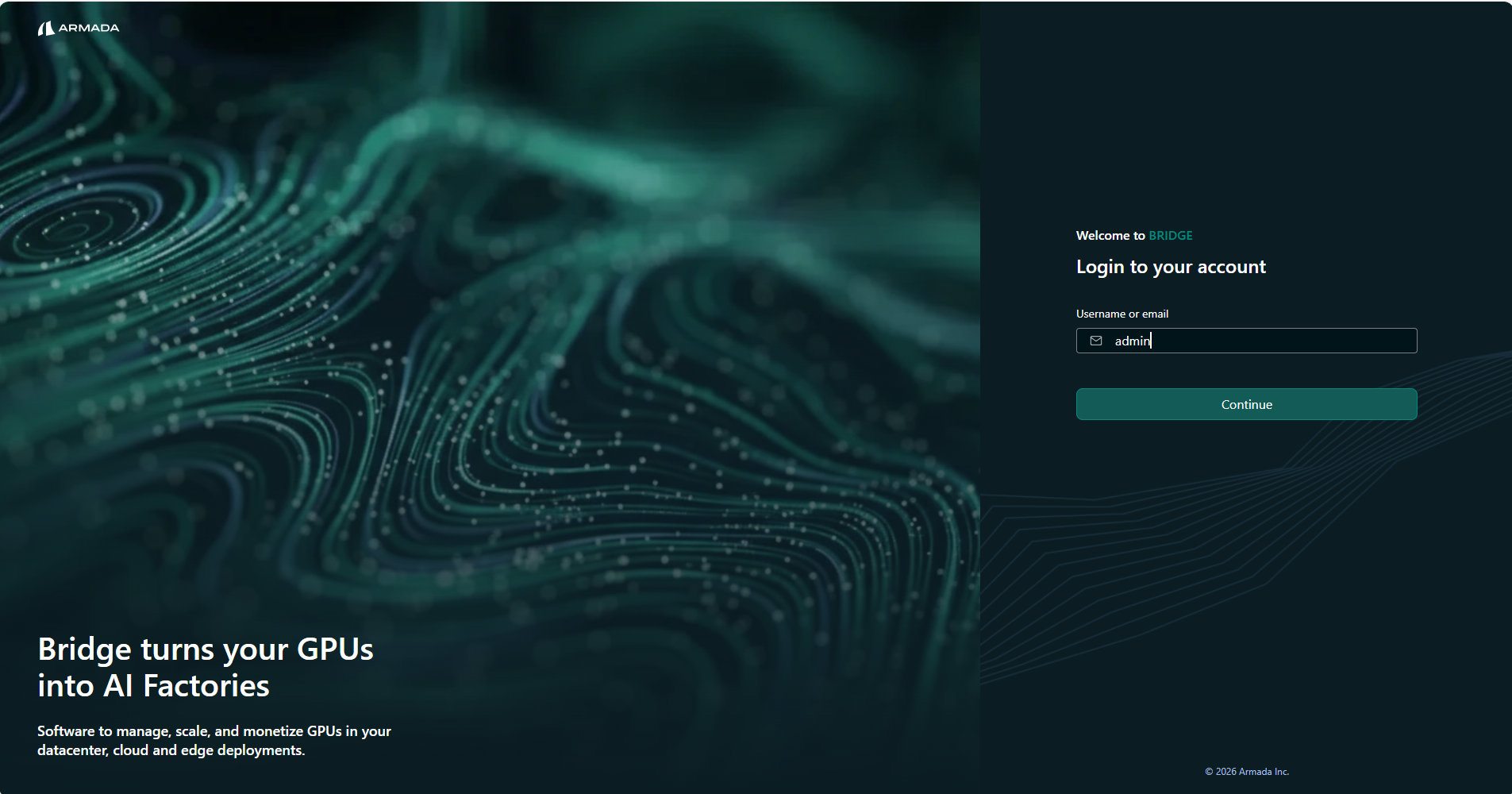 Bridge login — enter admin username