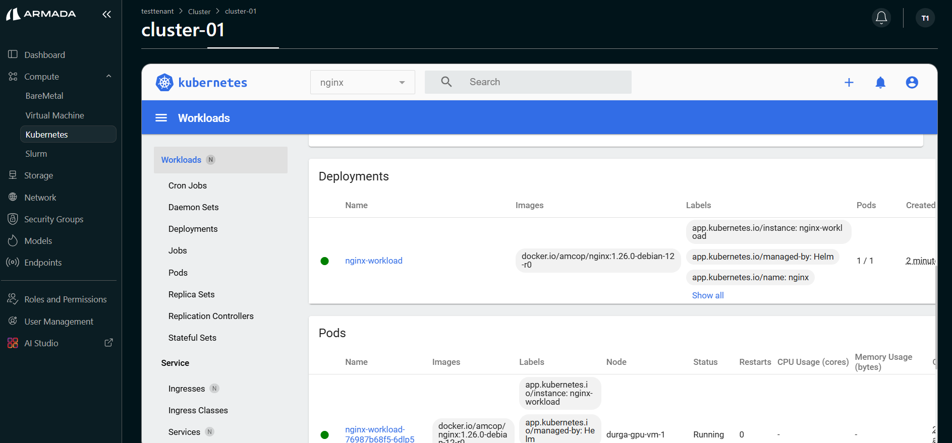 Application status in Kubernetes dashboard