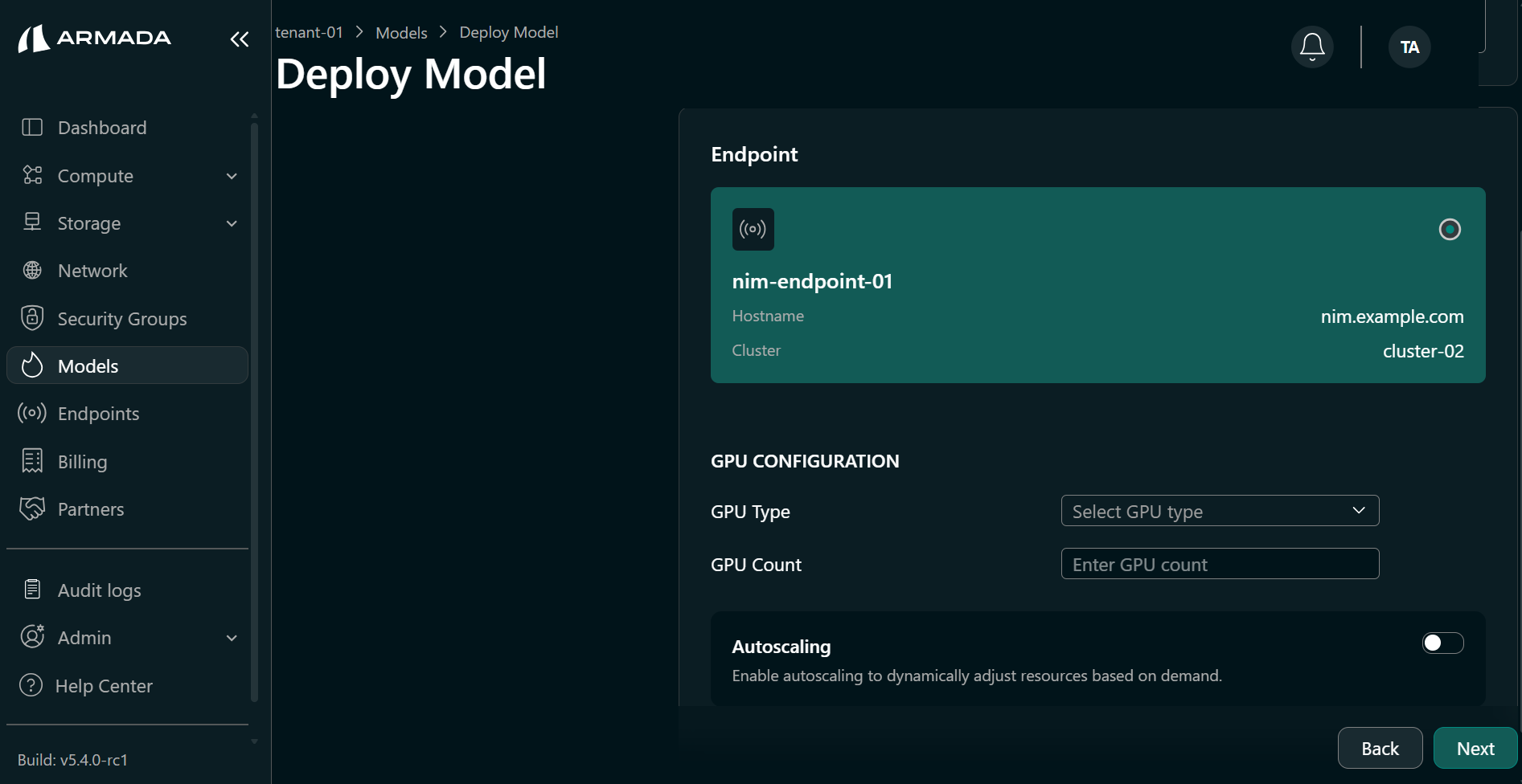 Select NIM Endpoint and GPU
