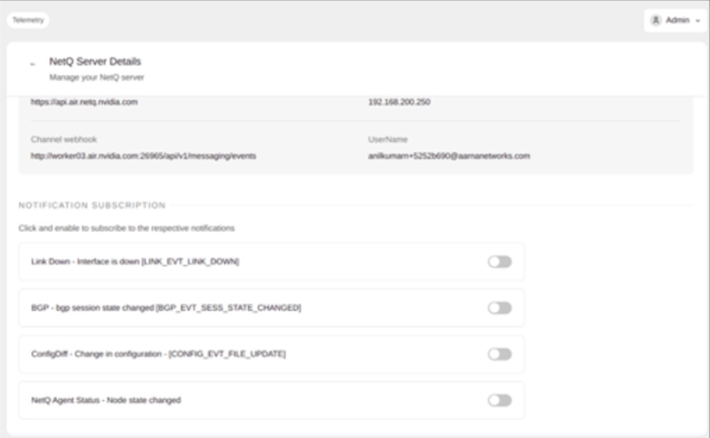 Notification subscription — event toggles