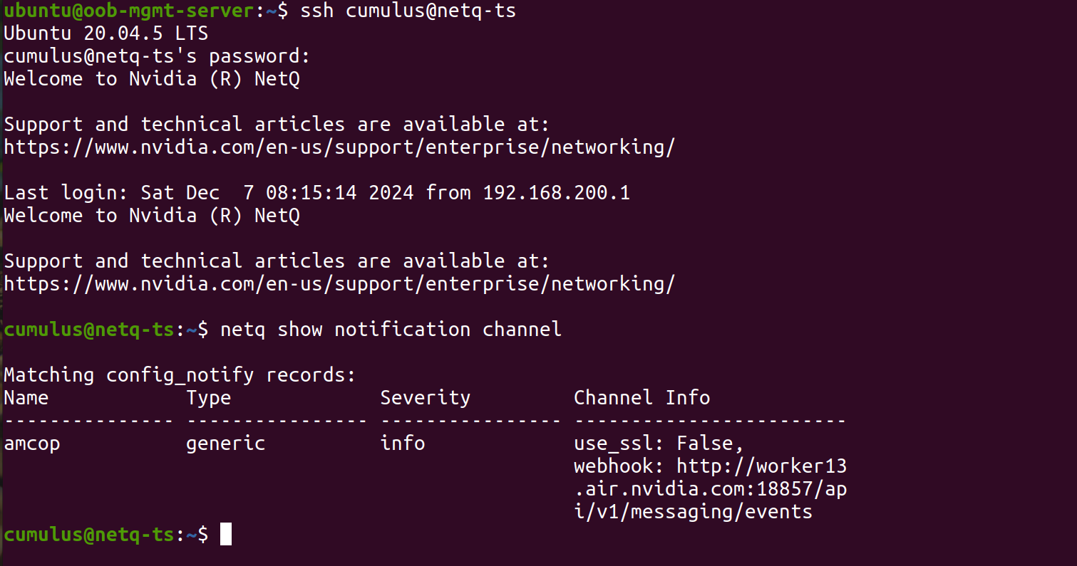Onboard NetQ — notification channel