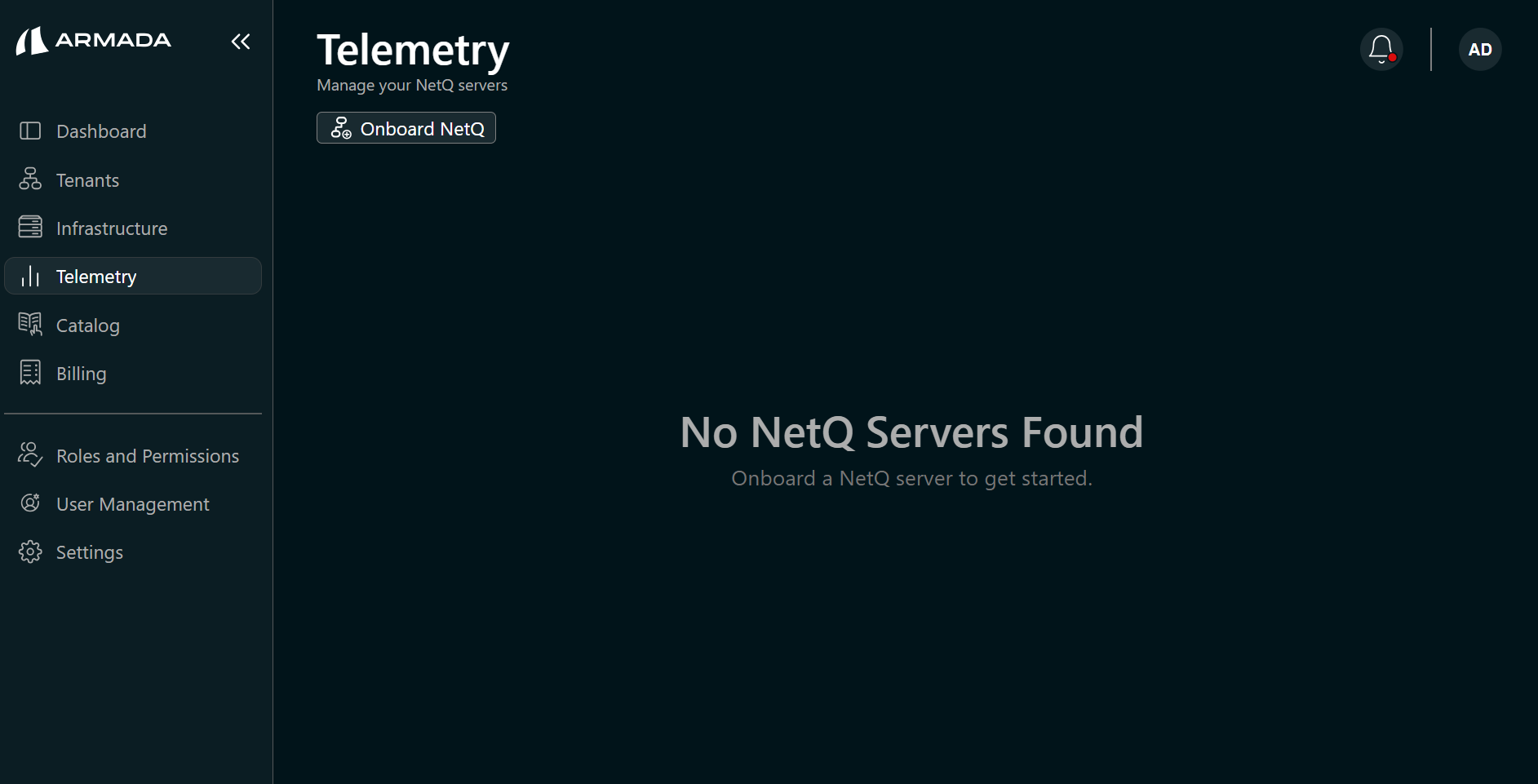 Onboard NetQ — initiate