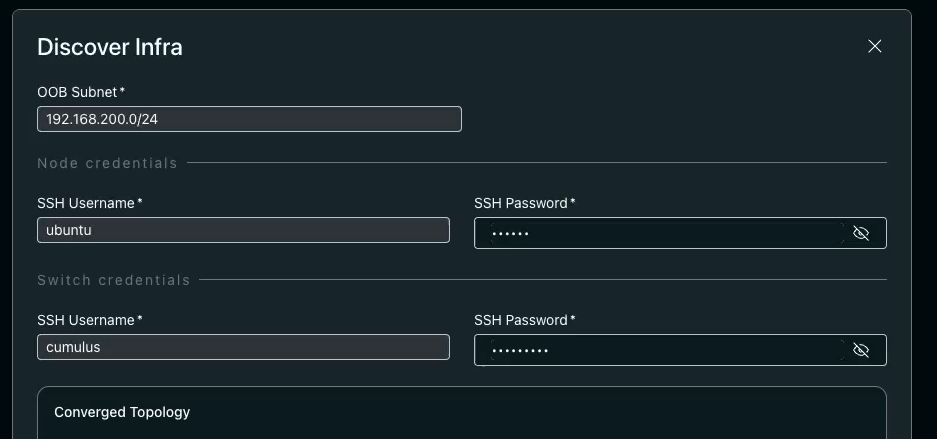 OOB subnet and credentials input