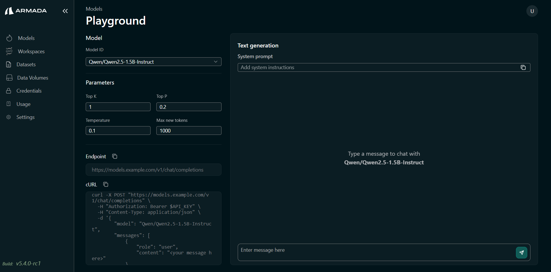 Playground curl command with API Key