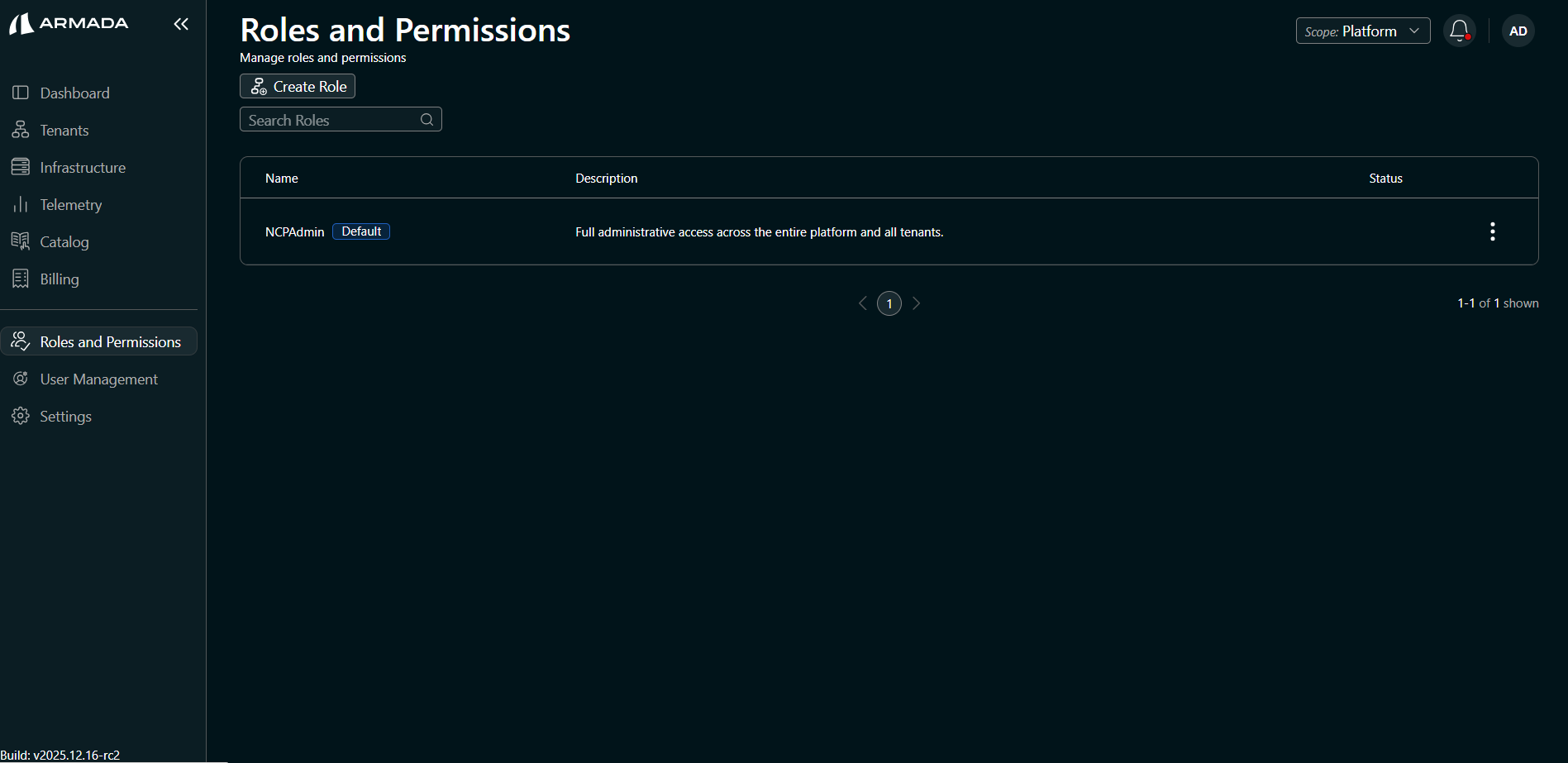 Roles and Permissions — Platform scope