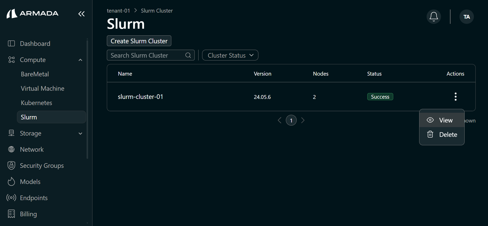 View Slurm Creation Button