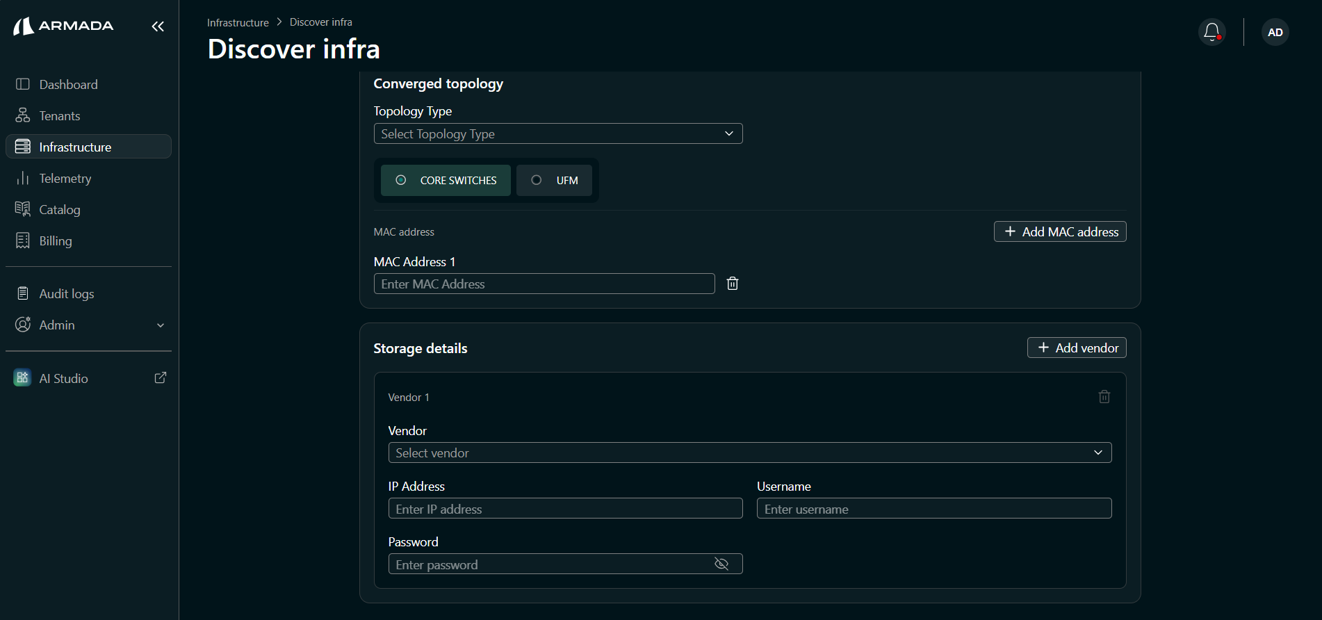 Storage topology input