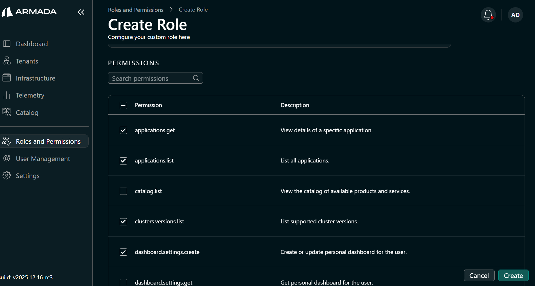 Tenant Admin role — permissions