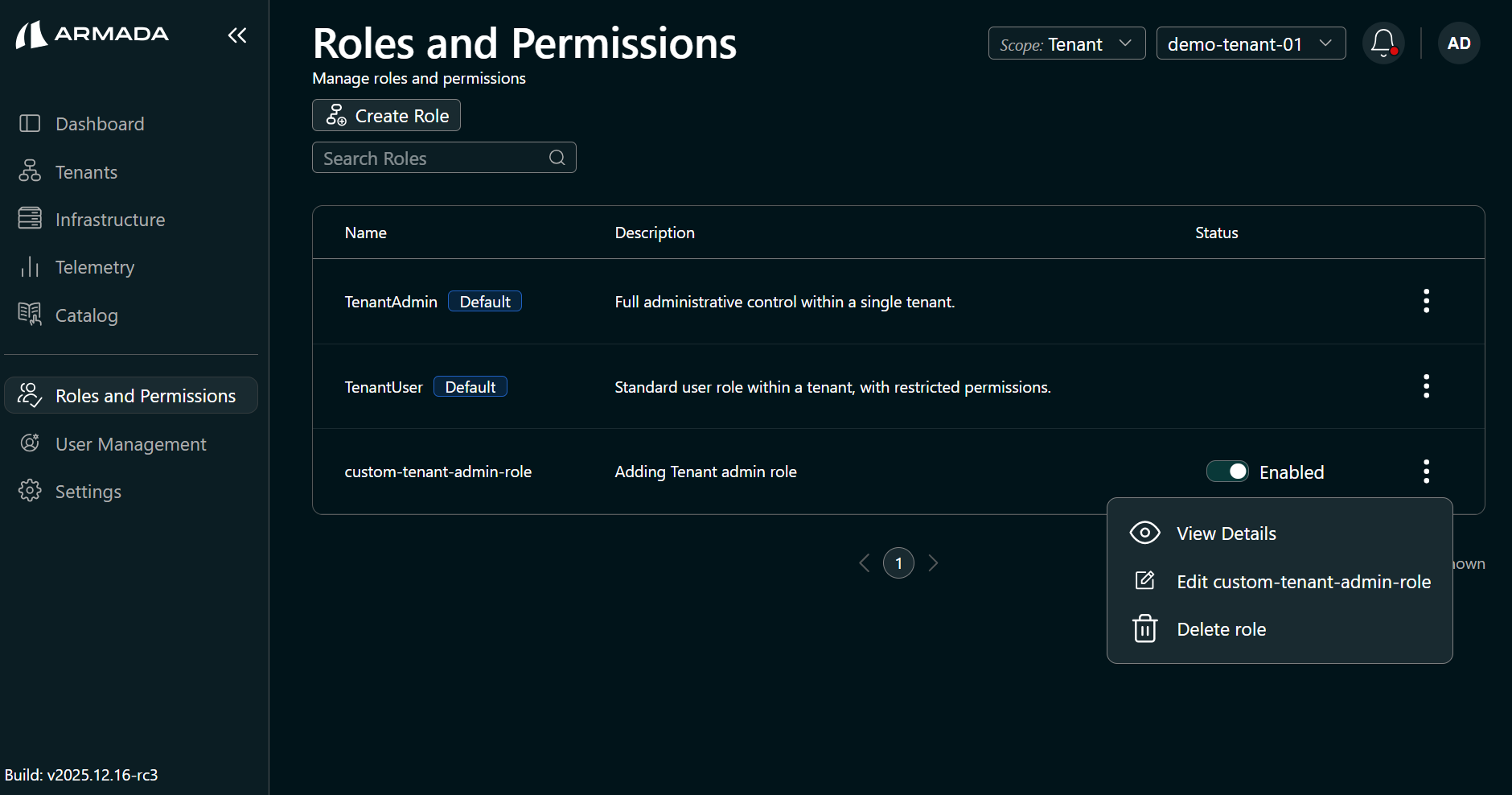 Tenant Admin role — view details