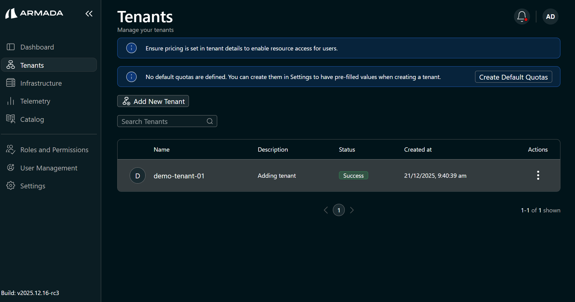 Tenant created successfully