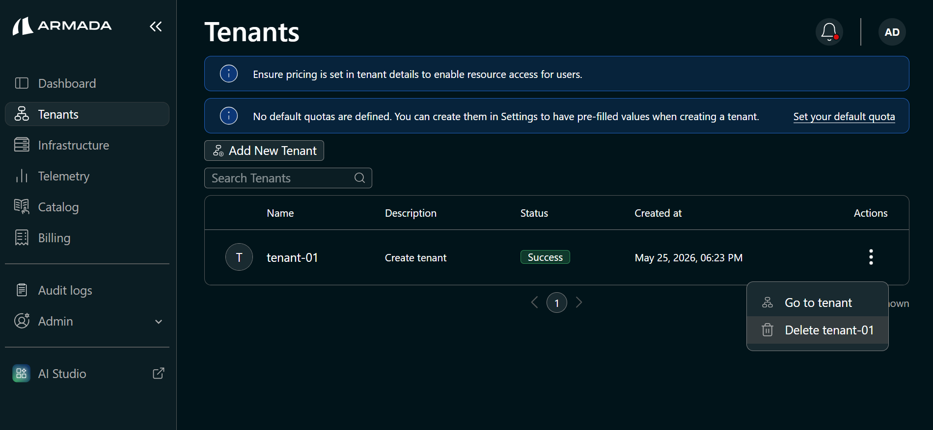 Tenant list — delete icon