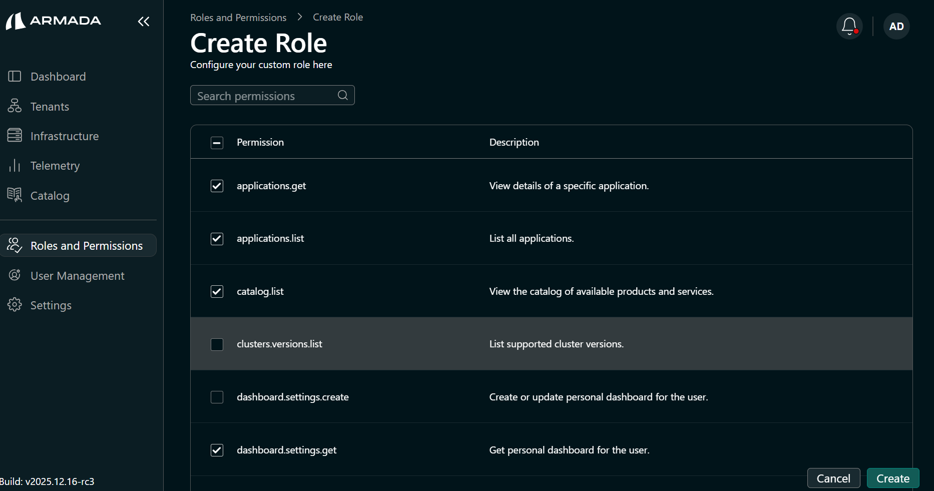 Tenant User role — permissions