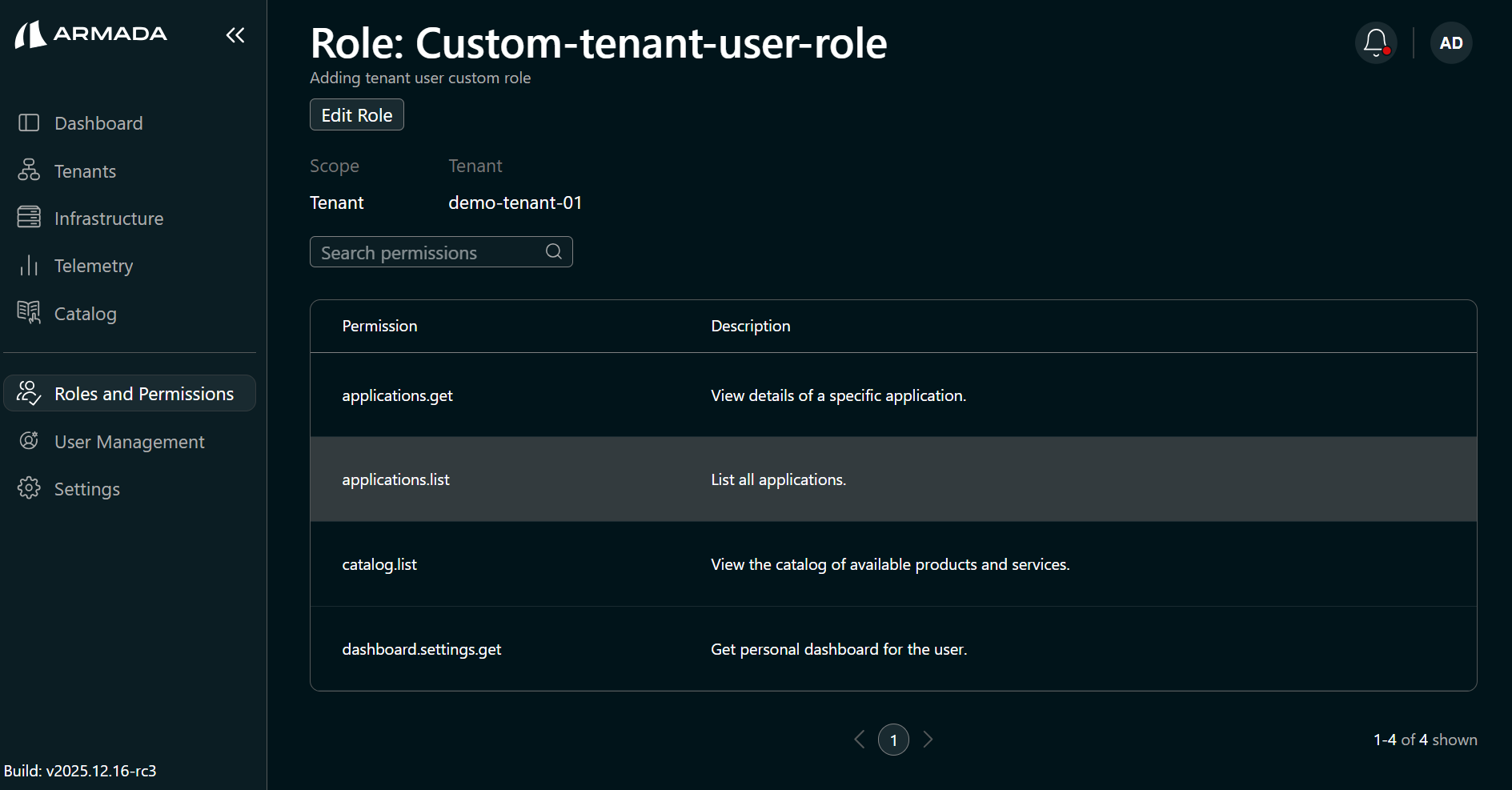 Tenant User role — view details