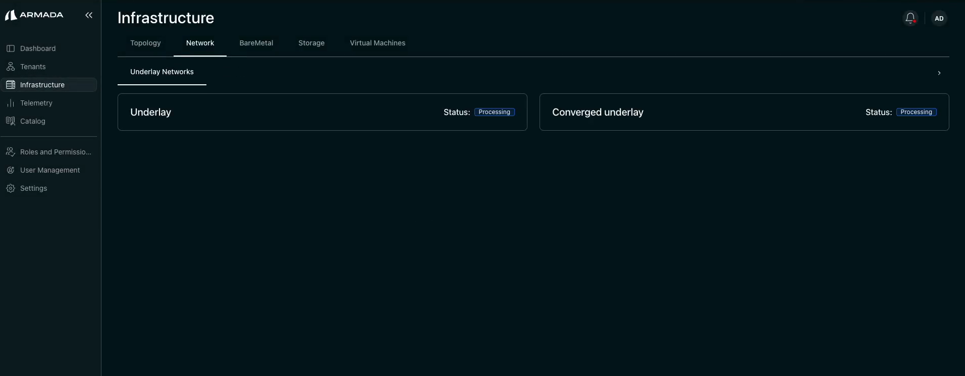 Underlay creation status