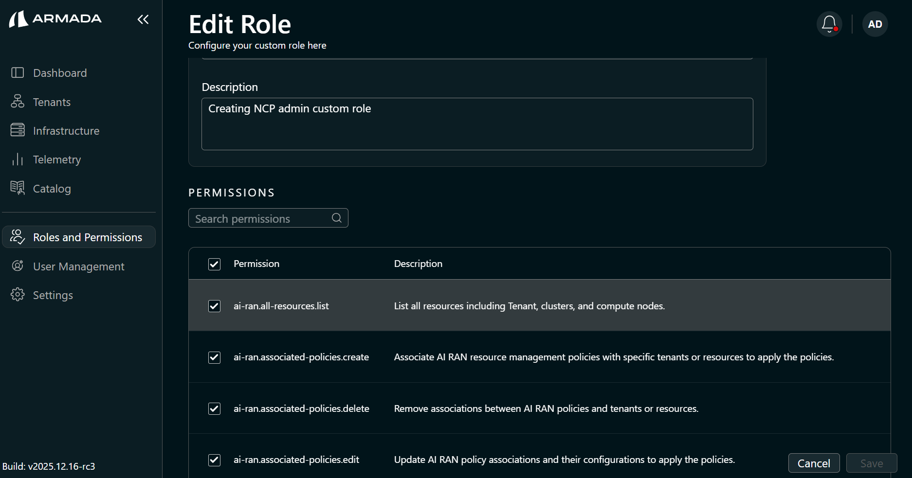 Updated permissions view