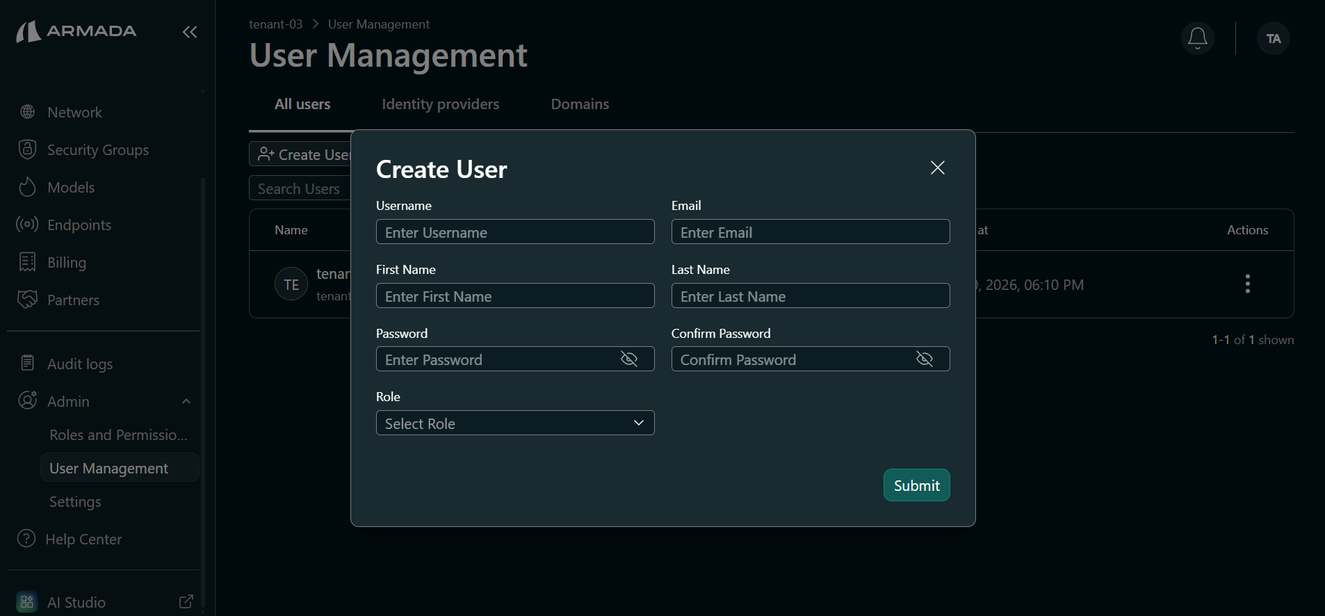 Create User Management Form