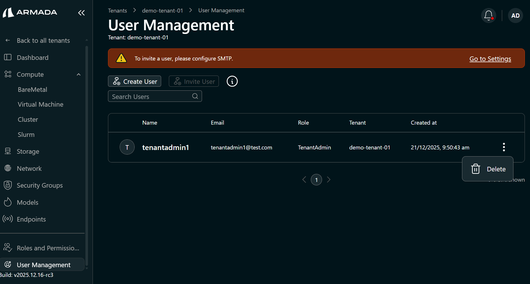 User Management list