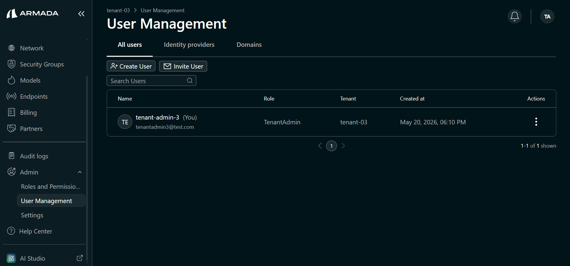 User Management Menu