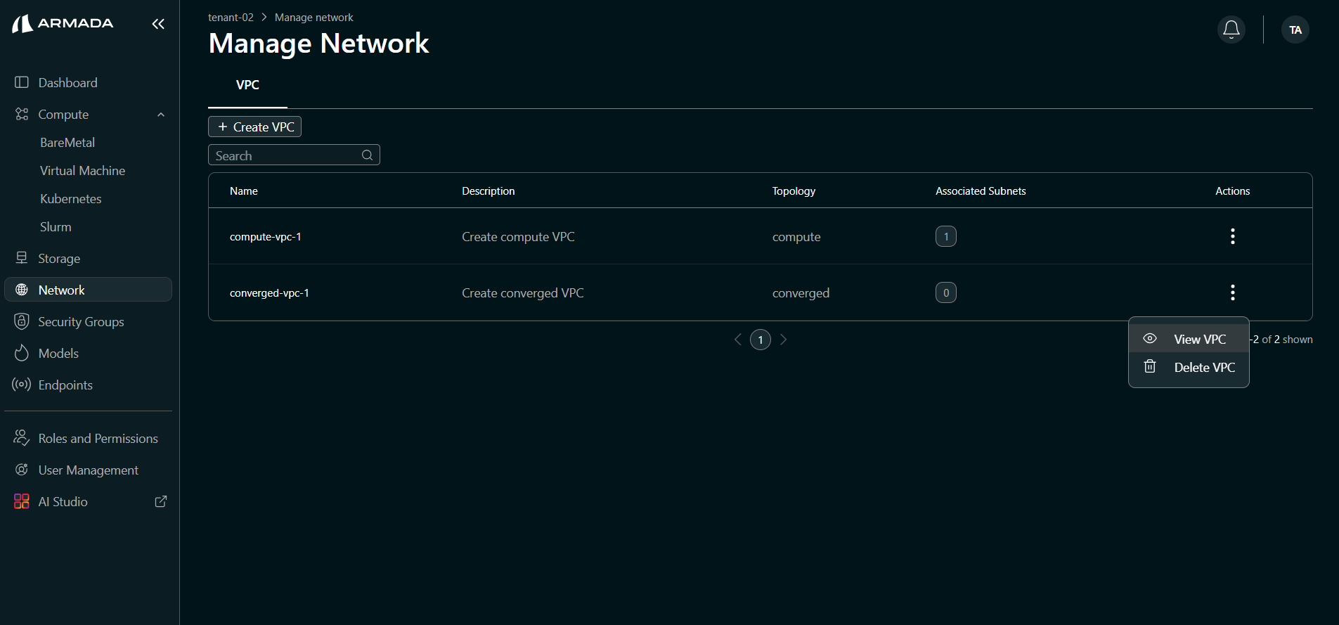 View Converged Subnet