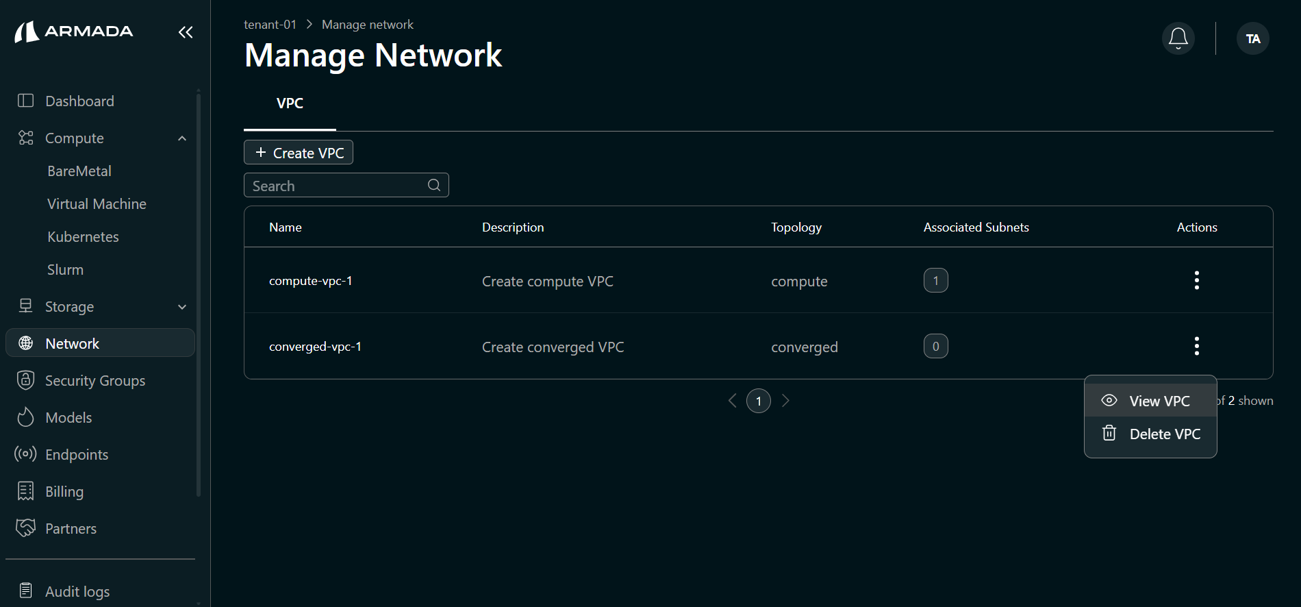 View Converged Subnet