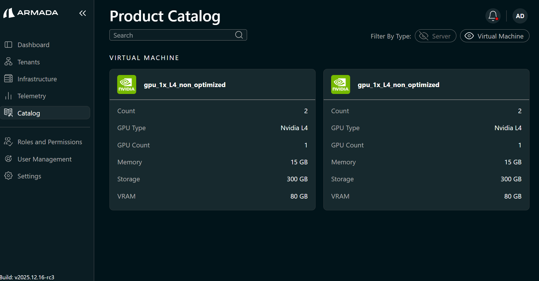 Catalog — Virtual Machines