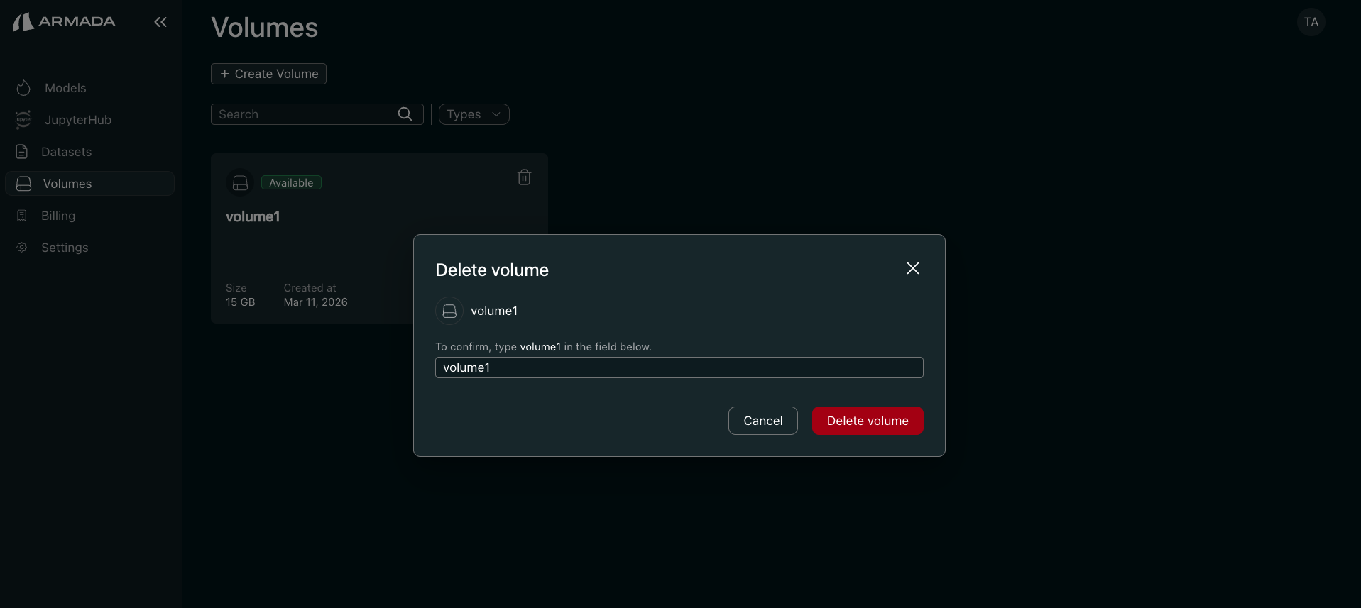 Confirm volume deletion