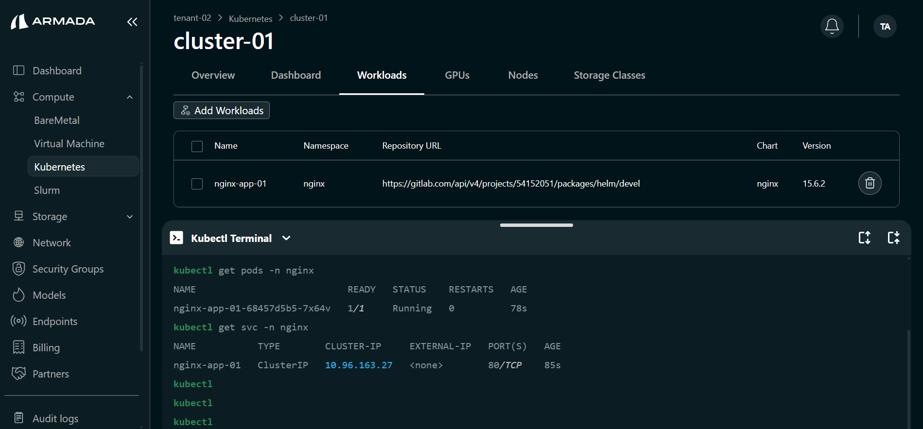 Workload K8s Terminal