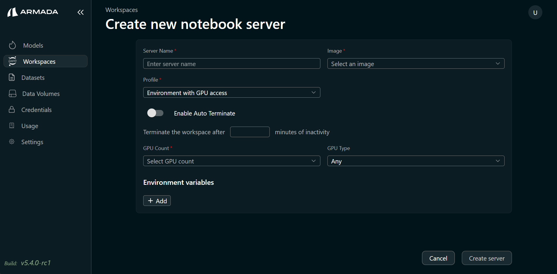 Create Workspace Server